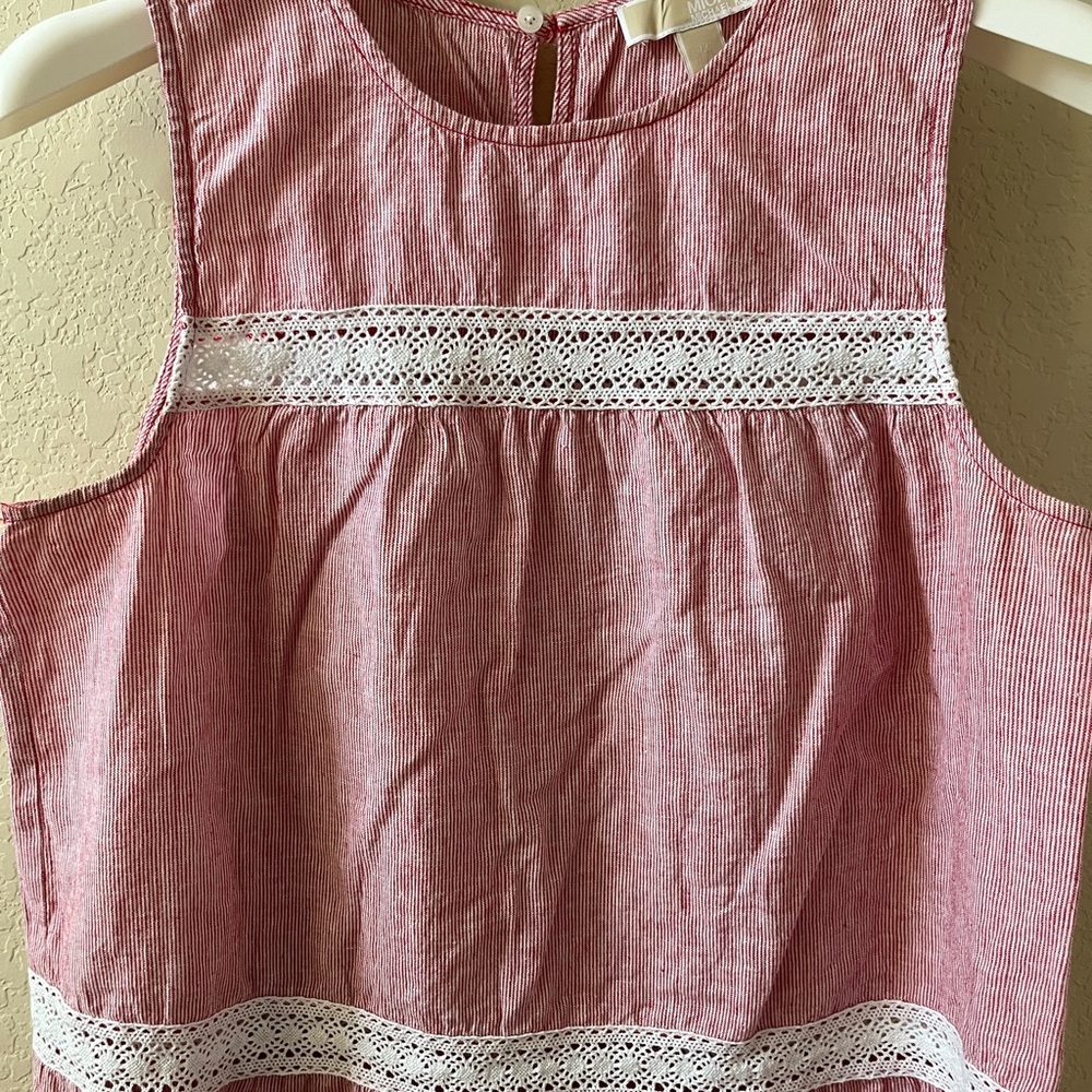 Michael Kors Women’s Sleeveless Peplum Top Size M Pink White Striped Lace - Picture 8 of 12